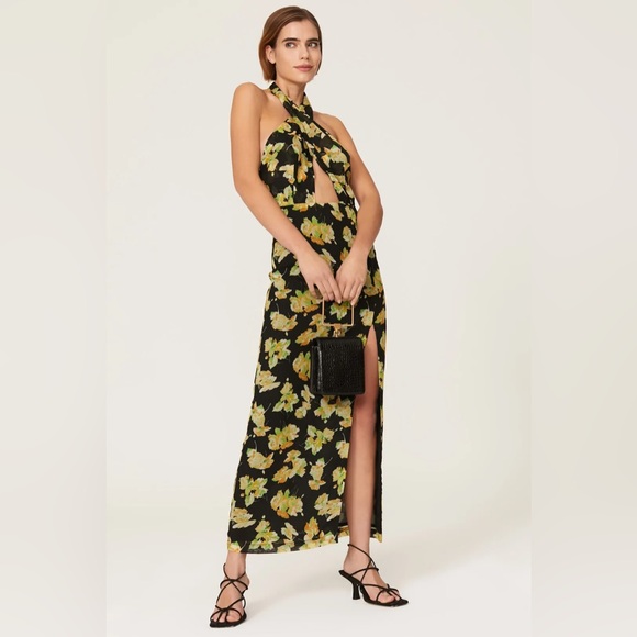 De La Vali Rita Floral Crossover Sleeveless Halter Maxi Cut Out Dress - Picture 1 of 16